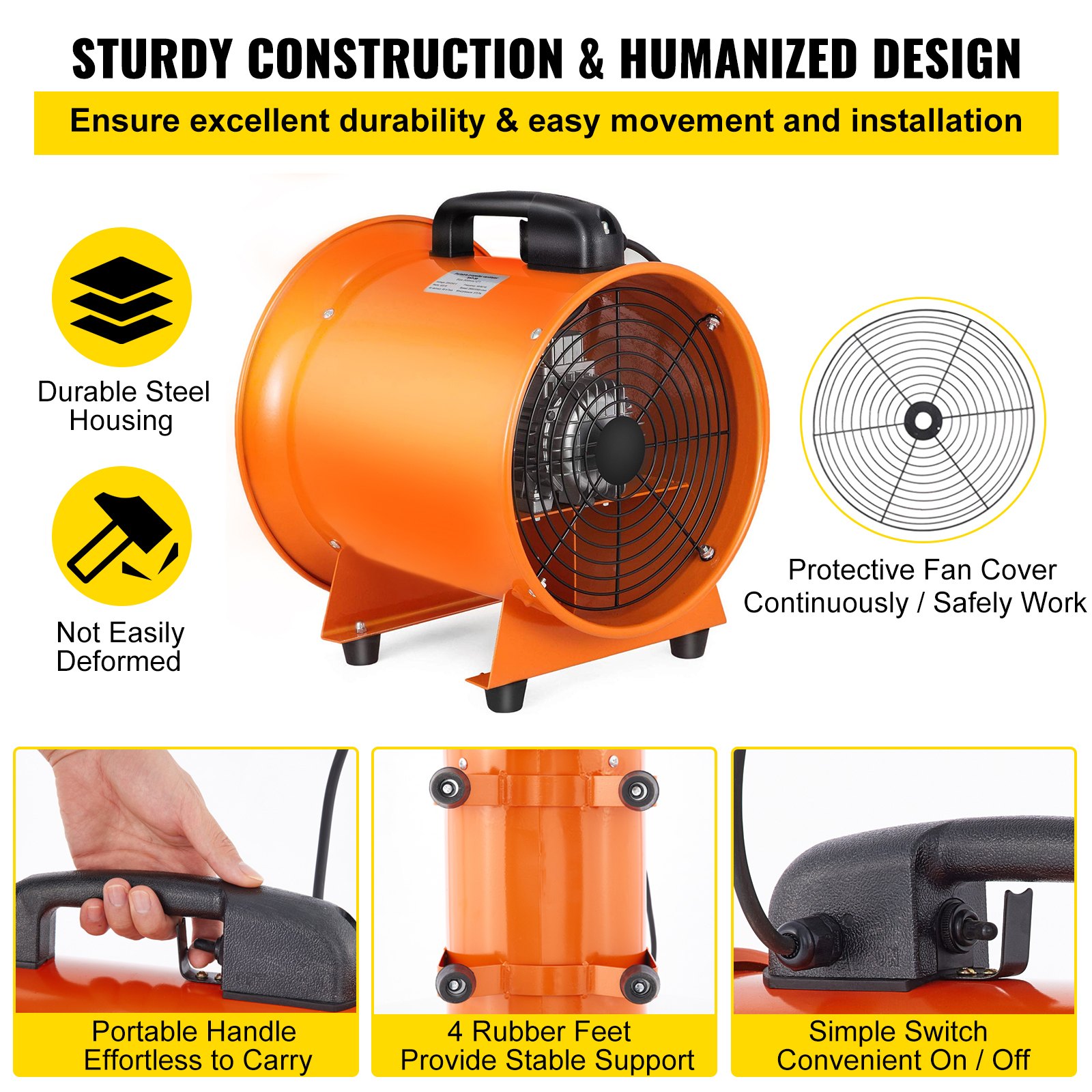 Vevor Extractor De Humos 300mm Ventilador Axial Industrial Soplador Aire 520w Conducto Aire Rotación Alta
