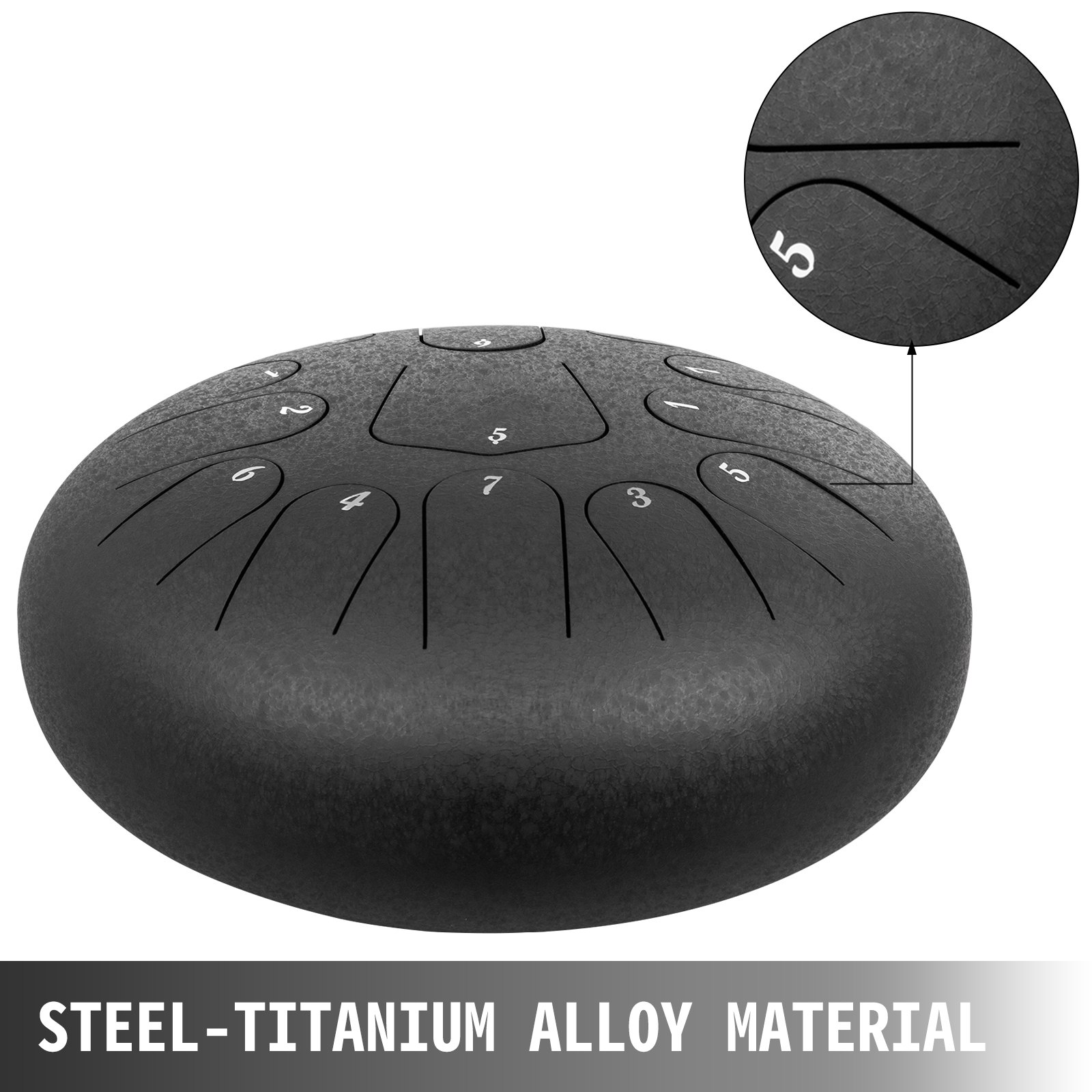 VEVOR Han Pan Tambor con Lengüeta de Acero 13 Notas 12 pulgadas (30cm) con Bolsa, Púas Negro, Libro, Mazos