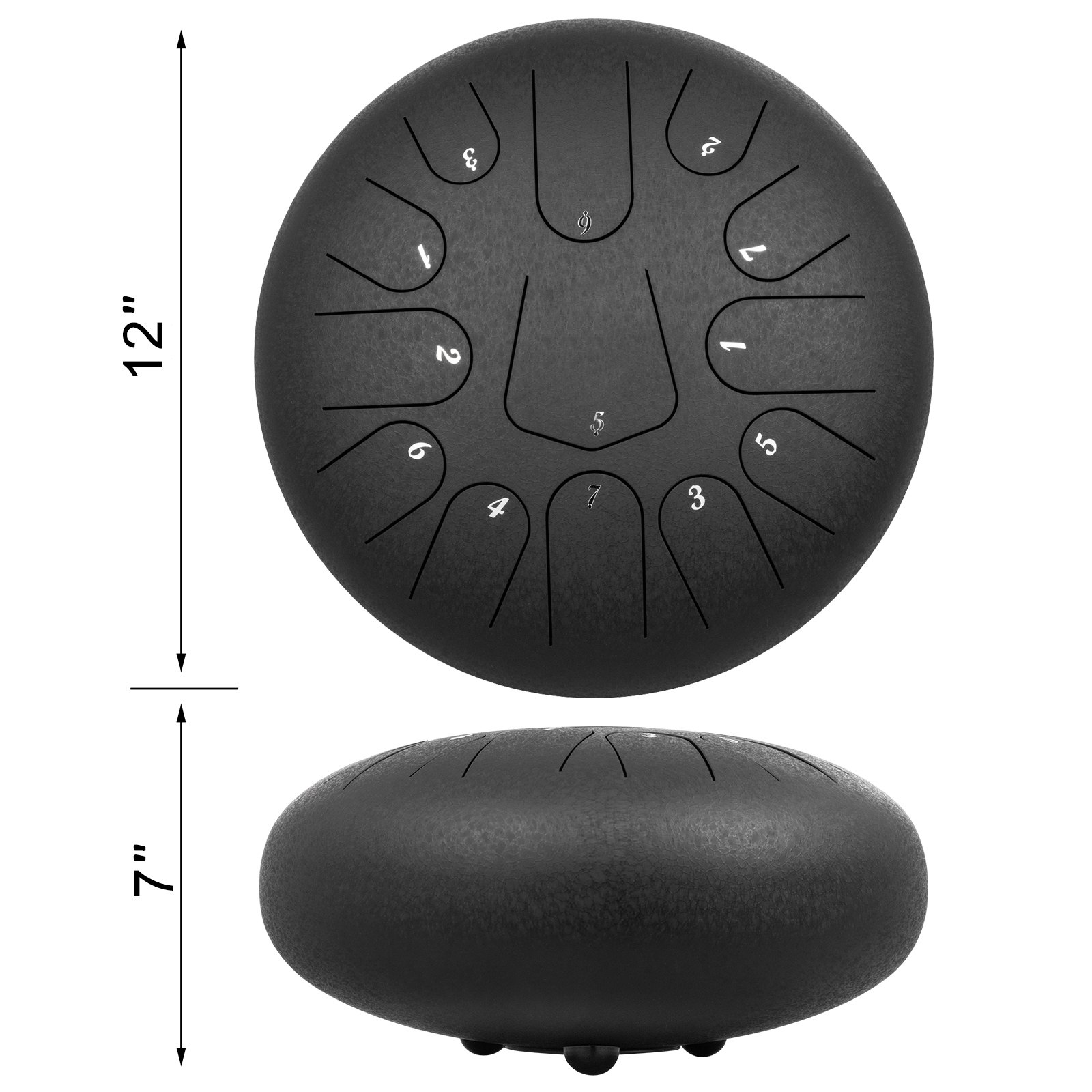 VEVOR Han Pan Tambor con Lengüeta de Acero 13 Notas 12 pulgadas (30cm) con Bolsa, Púas Negro, Libro, Mazos
