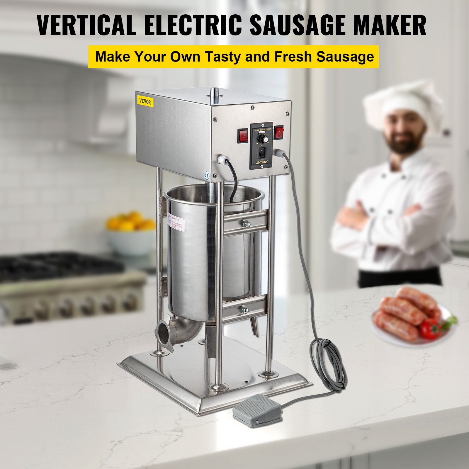 VEVOR Embutidora de Salchichas Electrico de Acero Inoxidable 12L Máquina de Salchichas Embutidos Electrico de Acero Inoxidable  58.4 lbs Máquina para Hacer Salchichas con 5 Tubos