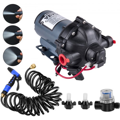VEVOR Bomba de Lavado para Coche Alta Presión de 12 V Lavadora Eléctrica Portátil con Interruptor Kit Completo de Limpieza de Pistola Pulverización 5,5 GPM Bomba Lavadora 70 PSI para Coche Barco Suelo