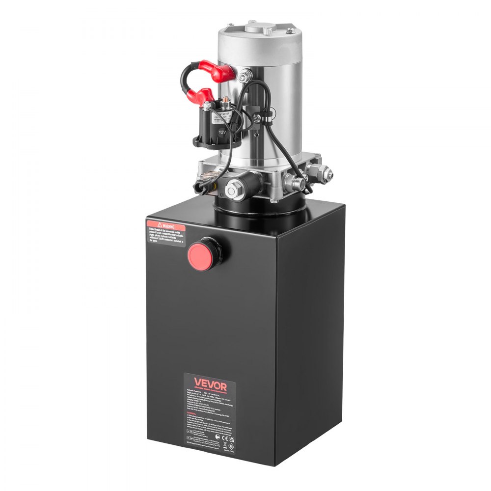 VEVOR Bomba Hidráulica de Simple Efecto 15 Cuartos 12 V CC, Bomba del Remolque Volquete Caudal de 3,4 L/min, con Depósito Metálico para Elevación de Vehículos, Elevadores de Tijera, Apiladores