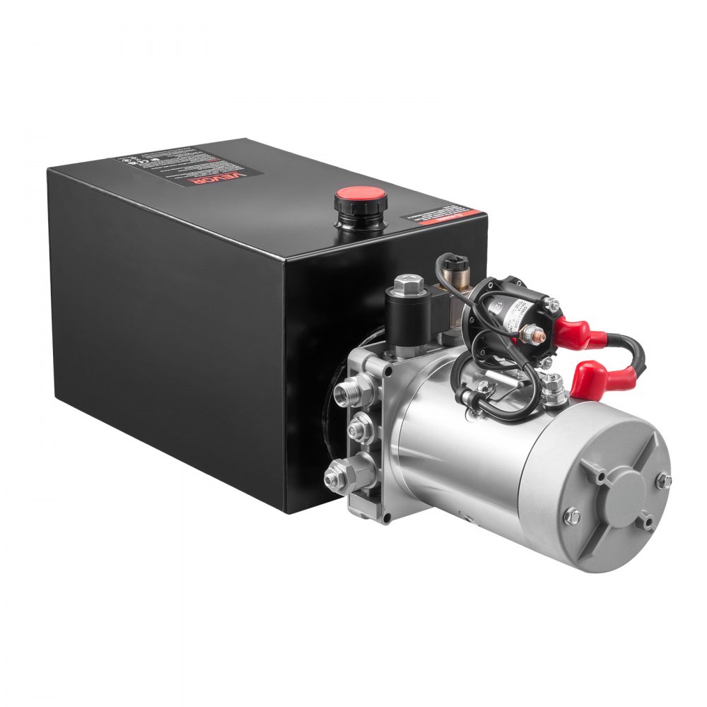 VEVOR Bomba Hidráulica de Simple Efecto 15 Cuartos 12 V CC, Bomba del Remolque Volquete Caudal de 3,4 L/min, con Depósito Metálico para Elevación de Vehículos, Elevadores de Tijera, Apiladores