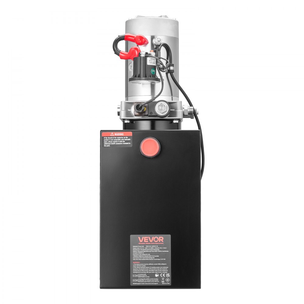 VEVOR Bomba Hidráulica de Simple Efecto 15 Cuartos 12 V CC, Bomba del Remolque Volquete Caudal de 3,4 L/min, con Depósito Metálico para Elevación de Vehículos, Elevadores de Tijera, Apiladores