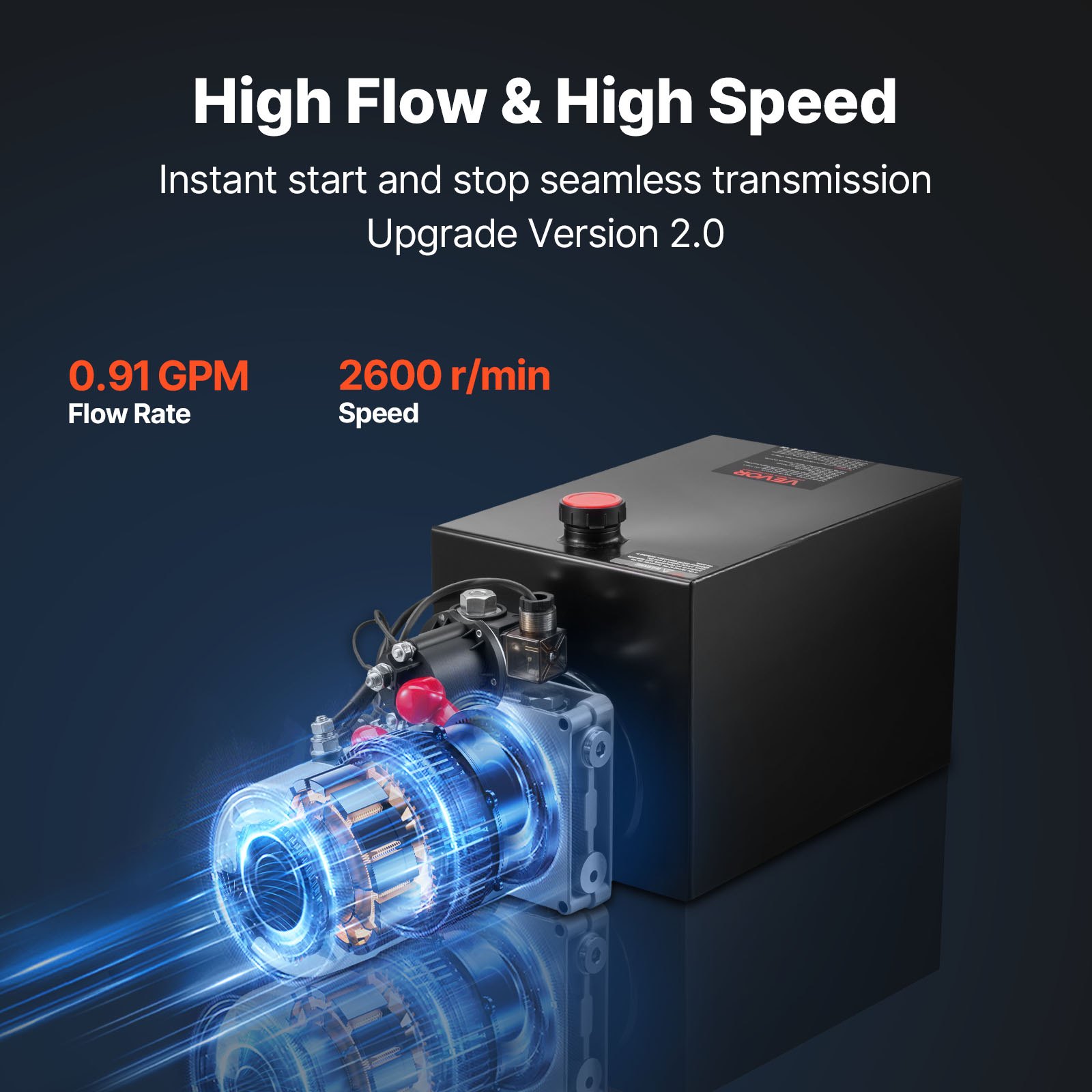 VEVOR Bomba Hidráulica de Simple Efecto 15 Cuartos 12 V CC, Bomba del Remolque Volquete Caudal de 3,4 L/min, con Depósito Metálico para Elevación de Vehículos, Elevadores de Tijera, Apiladores