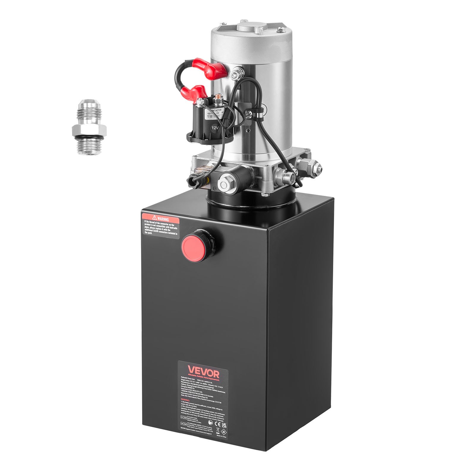 VEVOR Bomba Hidráulica de Simple Efecto 15 Cuartos 12 V CC, Bomba del Remolque Volquete Caudal de 3,4 L/min, con Depósito Metálico para Elevación de Vehículos, Elevadores de Tijera, Apiladores