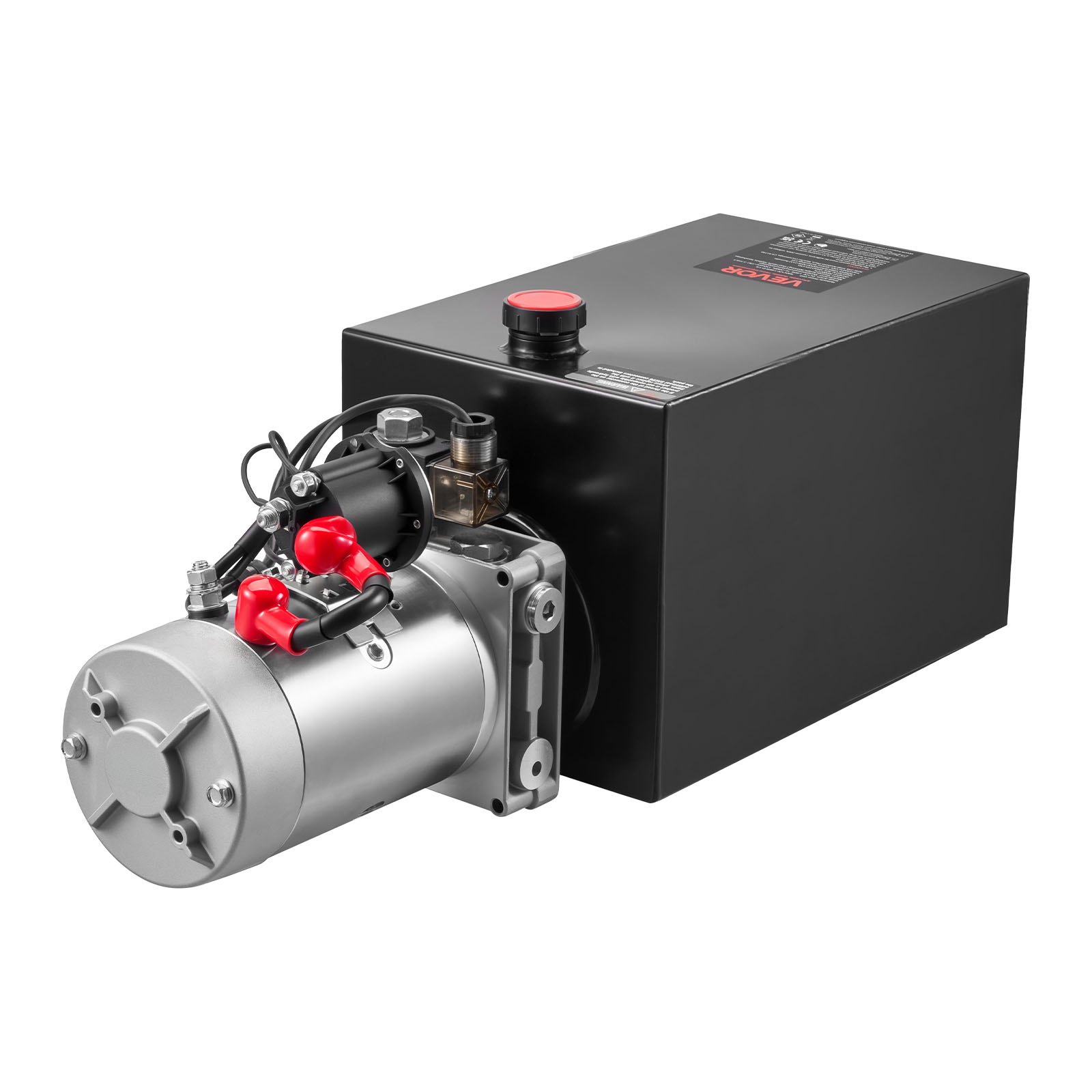 VEVOR Bomba Hidráulica de Simple Efecto 15 Cuartos 12 V CC, Bomba del Remolque Volquete Caudal de 3,4 L/min, con Depósito Metálico para Elevación de Vehículos, Elevadores de Tijera, Apiladores