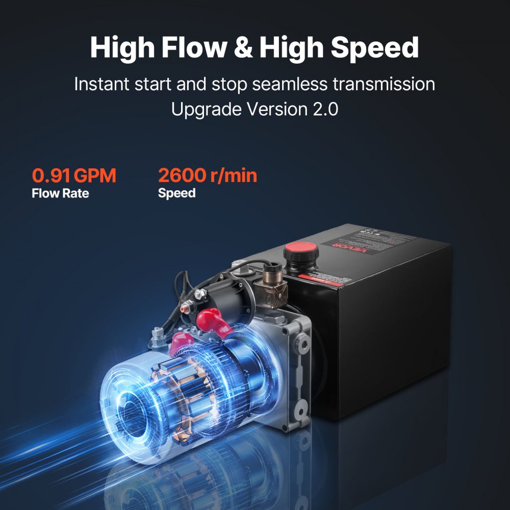 VEVOR Bomba Hidráulica de Simple Efecto 6 Cuartos 12 V CC, Bomba del Remolque Volquete Caudal de 3,4 L/min, con Depósito Metálico para Elevación de Vehículos, Elevadores de Tijera, Apiladores