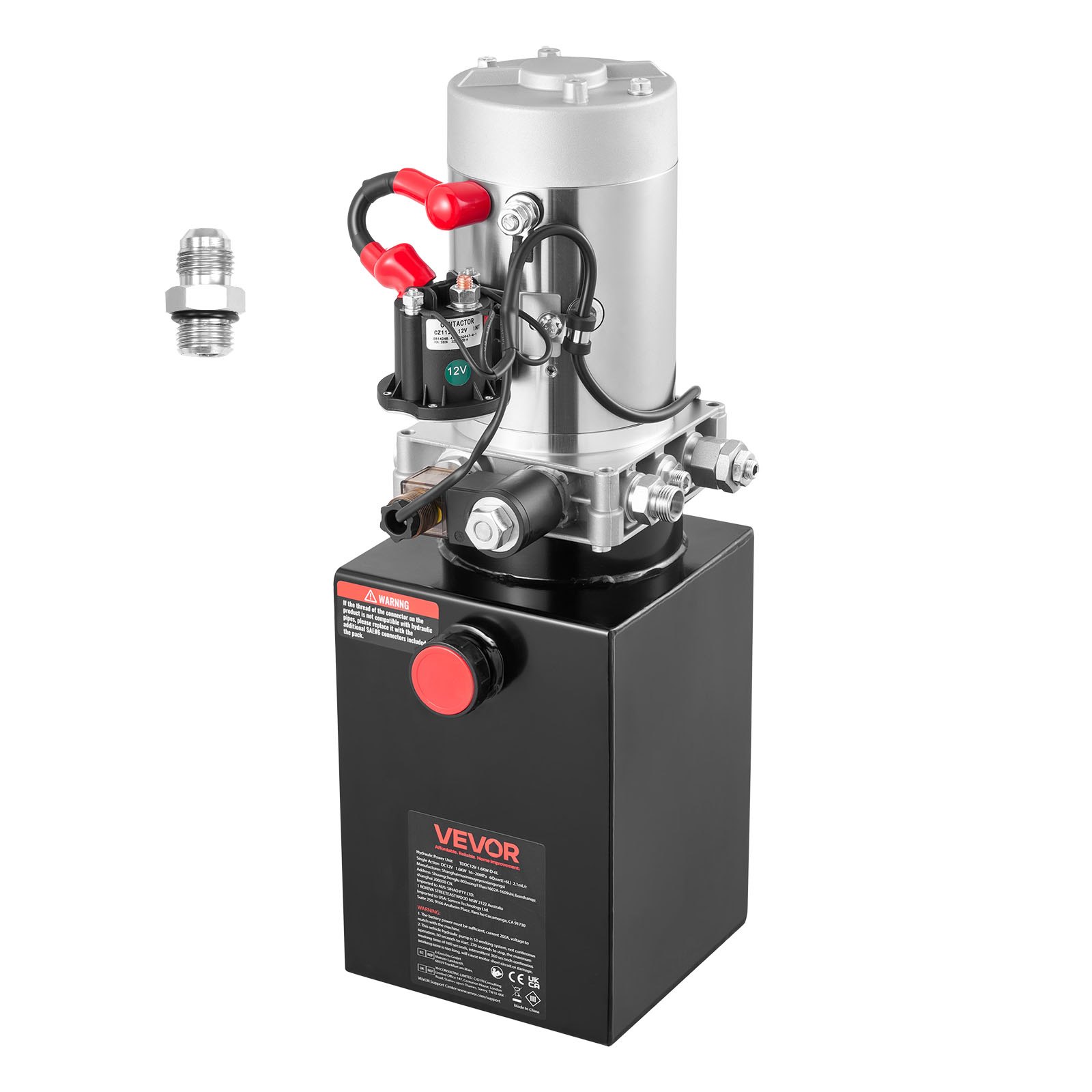 VEVOR Bomba Hidráulica de Simple Efecto 6 Cuartos 12 V CC, Bomba del Remolque Volquete Caudal de 3,4 L/min, con Depósito Metálico para Elevación de Vehículos, Elevadores de Tijera, Apiladores