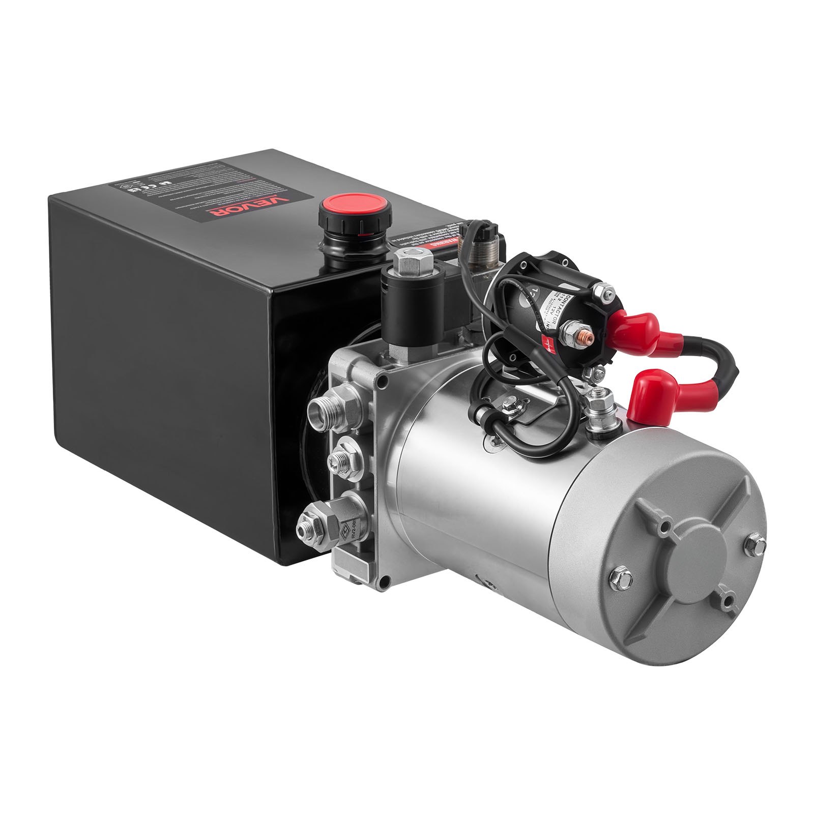 VEVOR Bomba Hidráulica de Simple Efecto 6 Cuartos 12 V CC, Bomba del Remolque Volquete Caudal de 3,4 L/min, con Depósito Metálico para Elevación de Vehículos, Elevadores de Tijera, Apiladores