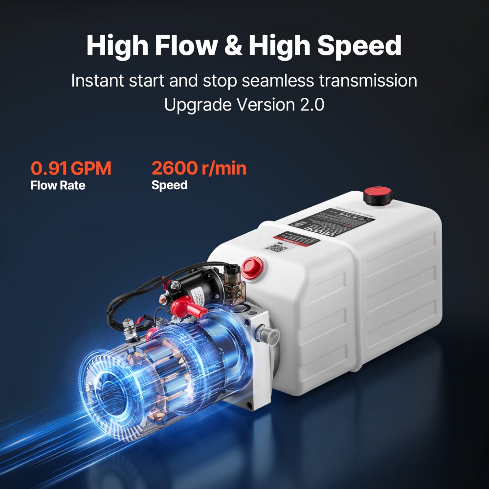 VEVOR Bomba Hidráulica Acción Simple 7 Cuartos 12 V CC, 1,6 kW, Mesas Elevadoras, Presión Máxima de Alivio de 22 MPa, Caudal de 3,4 L/min, Instalación Horizontal, para Remolques Basculantes, Blanco
