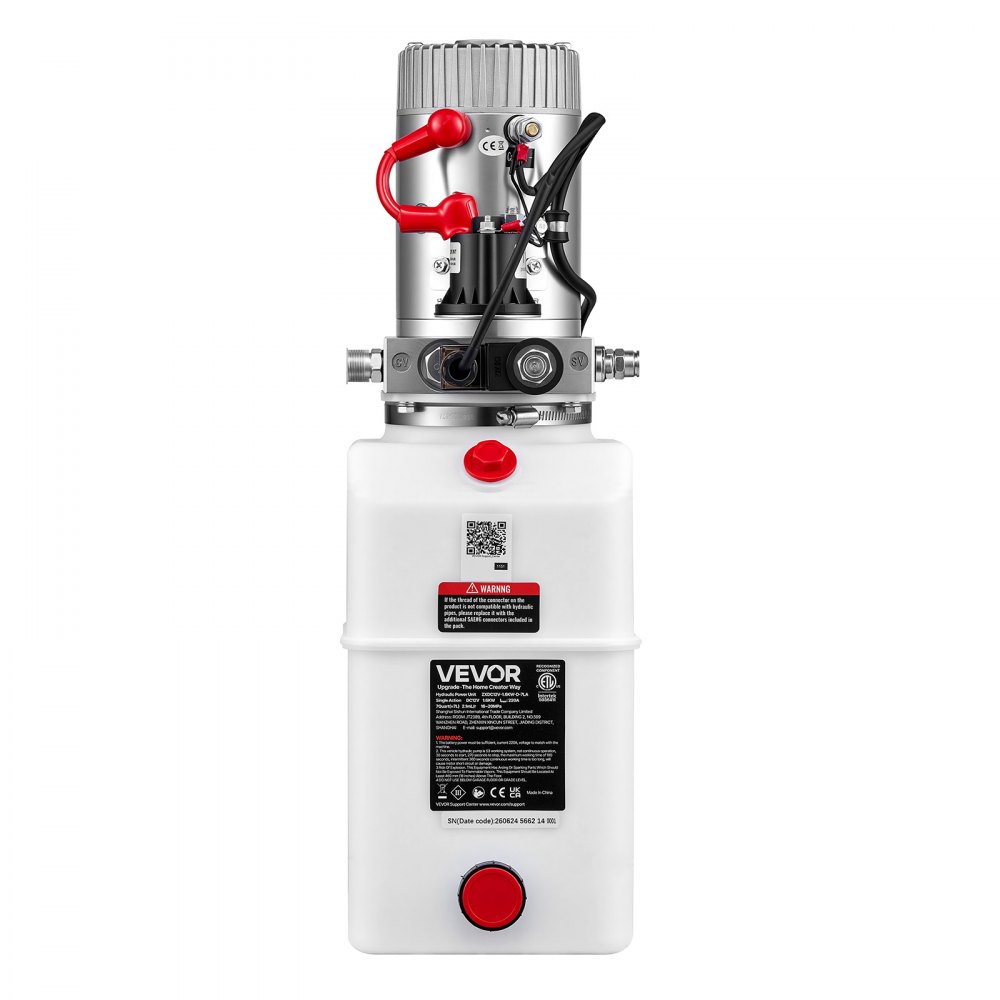VEVOR Bomba Hidráulica Acción Simple 7 Cuartos 12 V CC, 1,6 kW, Mesas Elevadoras, Presión Máxima de Alivio de 22 MPa, Caudal de 3,4 L/min, Instalación Horizontal, para Remolques Basculantes, Blanco