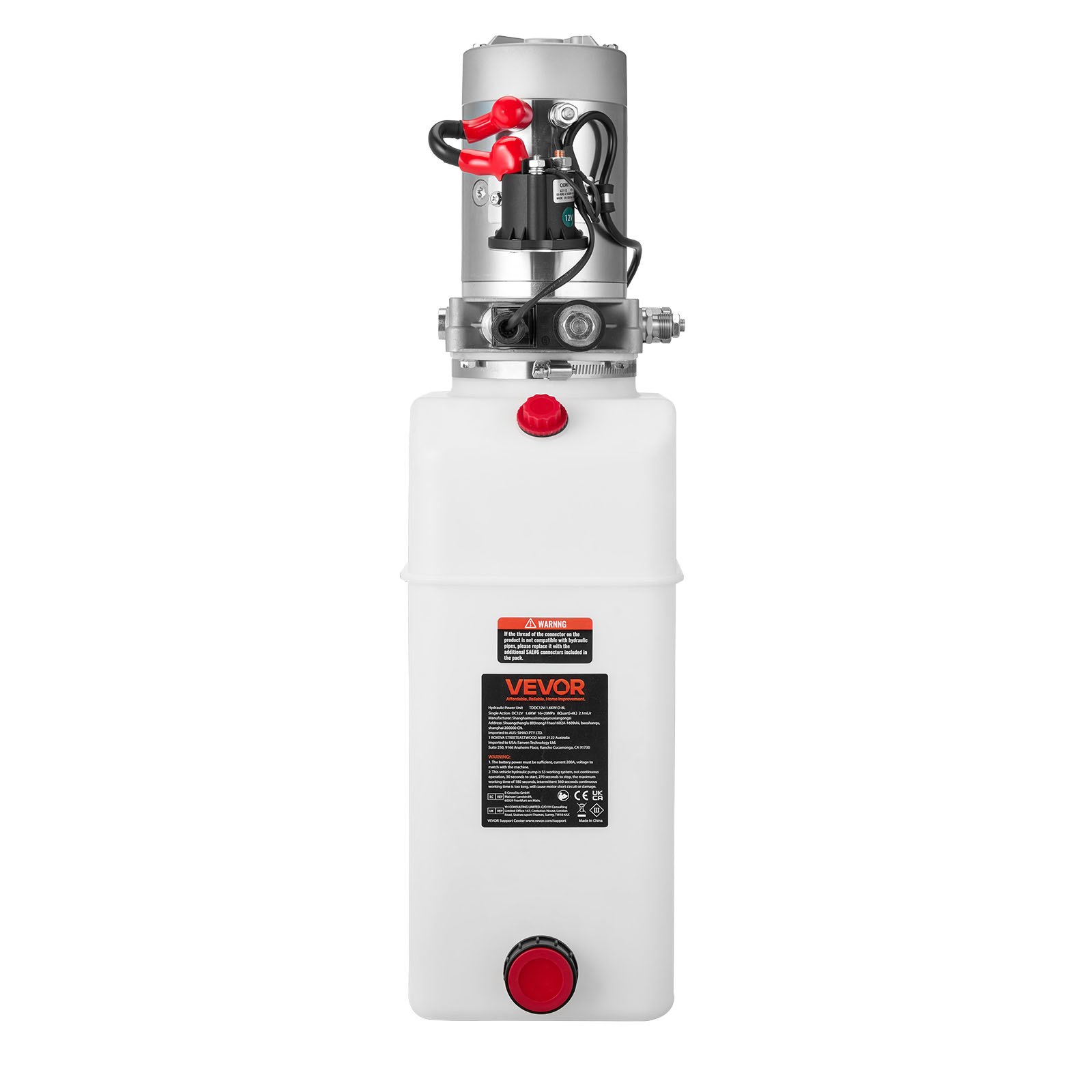 VEVOR Bomba Hidráulica de Simple Efecto 8 Cuartos 12 V CC, Bomba del Remolque Volquete Caudal de 3,4 L/min, Presión Máxima de Alivio de 22 MPa, para Elevación de Vehículos, Elevadores de Tijera