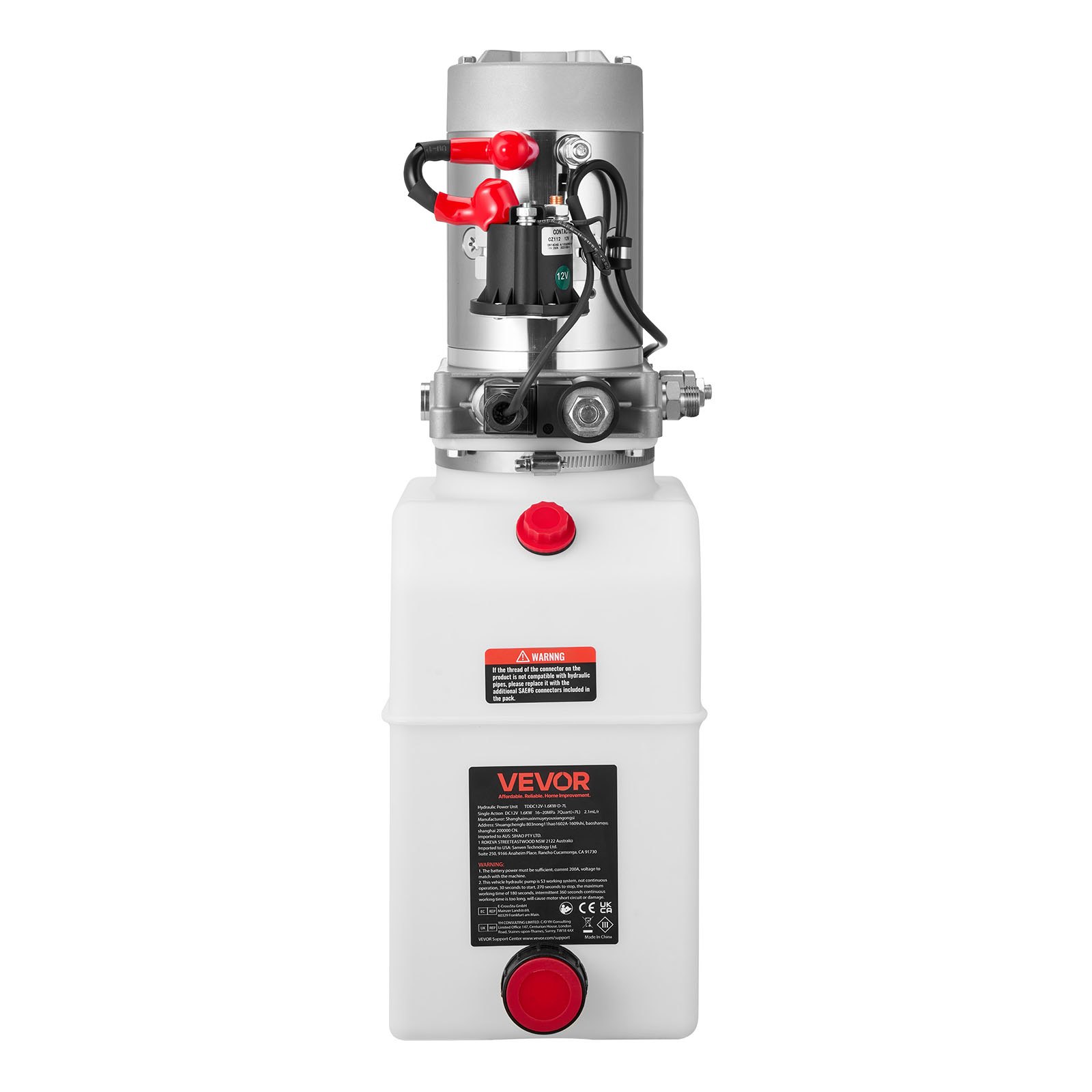 VEVOR Bomba Hidráulica de Simple Efecto 7 Cuartos 12 V CC, Bomba del Remolque Volquete Caudal de 3,4 L/min, Presión Máxima de Alivio de 22 MPa, para Elevación de Vehículos, Elevadores de Tijera