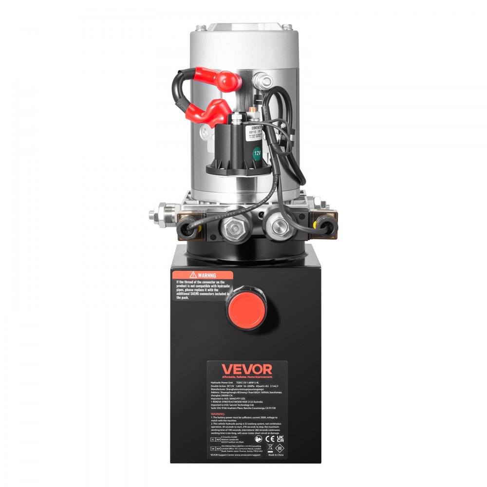 VEVOR Bomba Hidráulica de Efecto Doble 4 Cuartos 12 V CC, Bomba del Remolque Volquete Caudal de 3,4 L/min, con Depósito Metálico para Elevación de Vehículos, Elevadores de Tijera, Apiladores