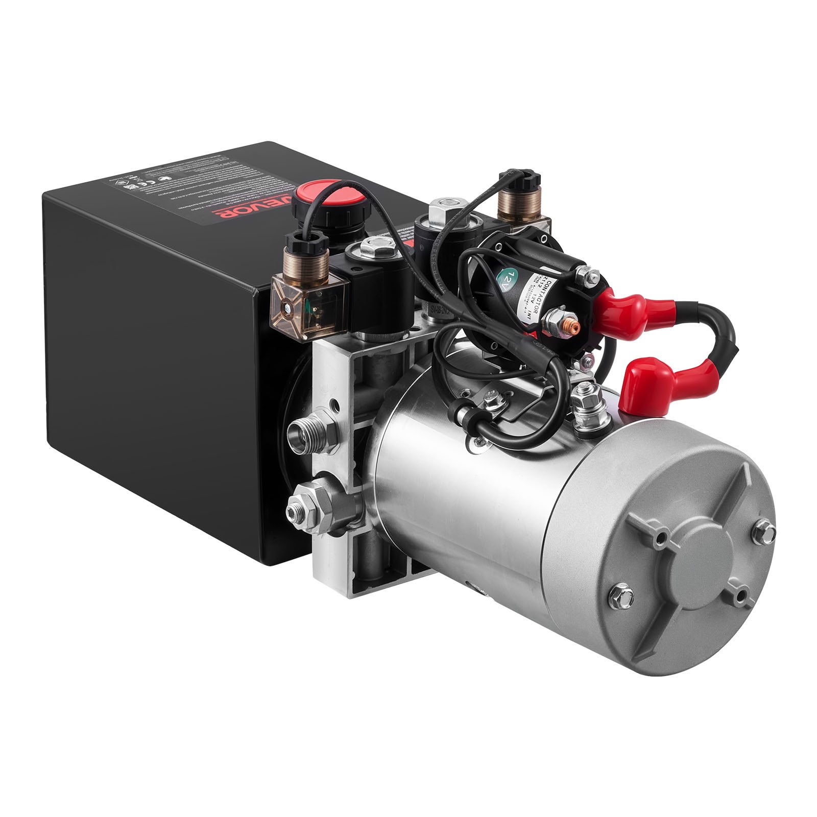 VEVOR Bomba Hidráulica de Efecto Doble 4 Cuartos 12 V CC, Bomba del Remolque Volquete Caudal de 3,4 L/min, con Depósito Metálico para Elevación de Vehículos, Elevadores de Tijera, Apiladores