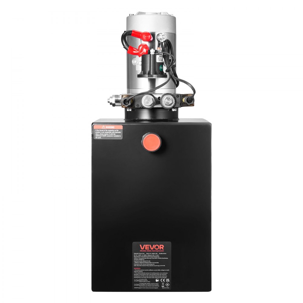 VEVOR Bomba Hidráulica de Efecto Doble 20 Cuartos 12 V CC, Bomba del Remolque Volquete Caudal de 3,4 L/min, con Depósito Metálico para Elevación de Vehículos, Elevadores de Tijera, Apiladores