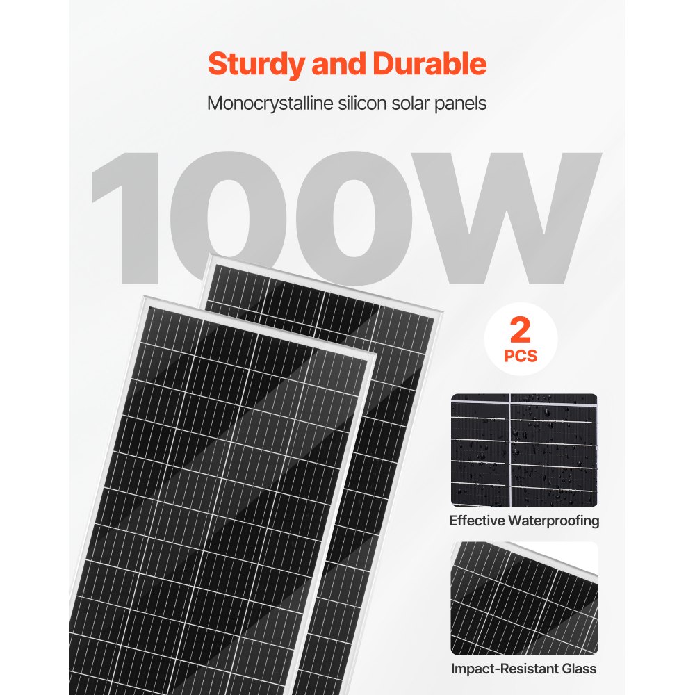 VEVOR Kit de Energía Solar y Eólica 400W 12V 2 Paneles Monocristalinos 100W, Turbina 200 W Controlador de Sistema Híbrido Eólico / Solar MPPT para Hogar Camping Barcos Caravana Aplicaciones Domésticas