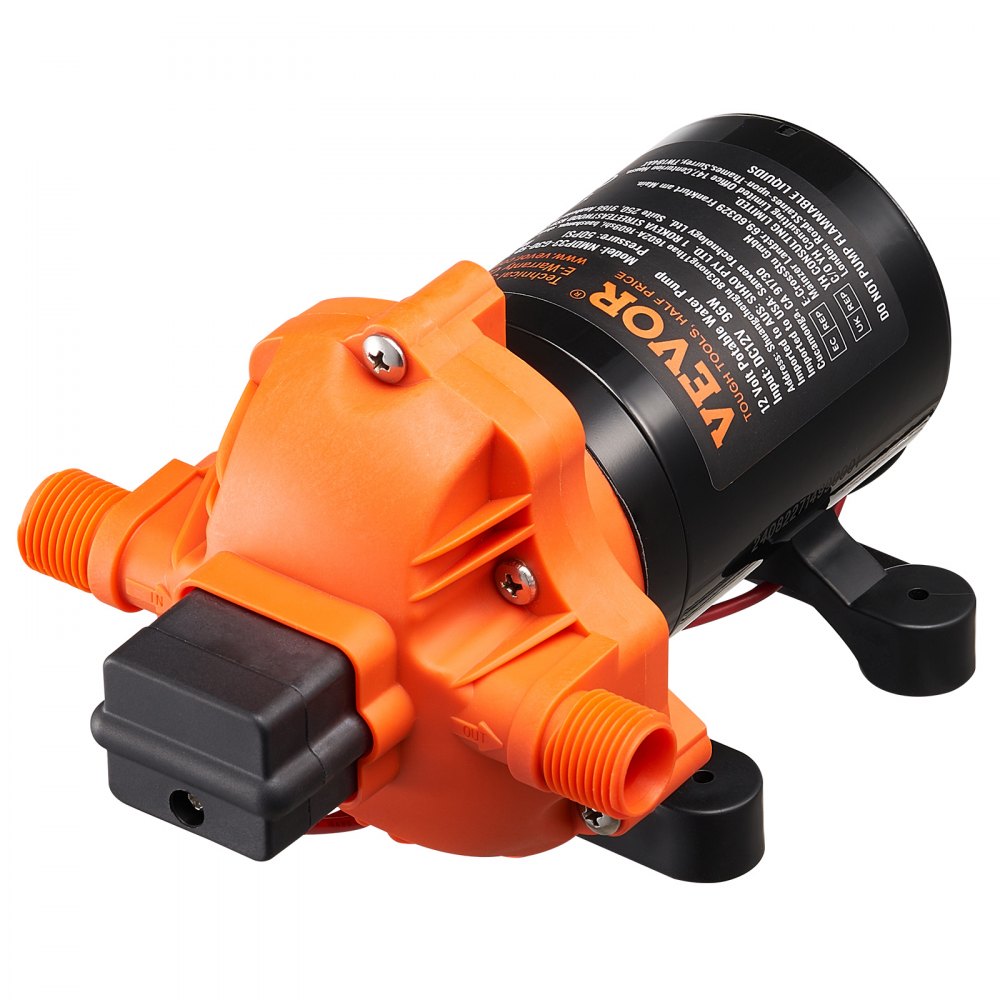 VEVOR Bomba de Diafragma 12 V 11,36 L/min, Bomba de Agua de 3 Cámaras con Interruptor de Presión Automático Ajustable de 40 a 100 PSI, 50 PSI, Puerto MNPT de 12,7mm para Camión de Comida, Autocaravana