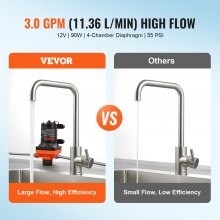 VEVOR Bomba de Diafragma 12 V 11,36 L/min Bomba de Agua de 4 Cámaras Presostato