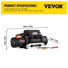 VEVOR Cabrestante Eléctrico Cable de acero de recuperación de 13500lb Cuerda marina