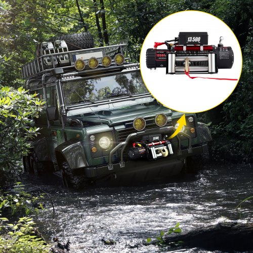VEVOR Cabestrante Eléctrico 6123,5 kg, Cabrestante Eléctrico 12 V, de Cuerda de Acero Avanzada de 27 m, Cabrestante Eléctrico, Polipastos Eléctricos con Control Remoto Inalámbrico y Motor 4,85kW