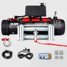 VEVOR Cabestrante Eléctrico 6123,5 kg, Cabrestante Eléctrico 12 V, de Cuerda de Acero Avanzada de 27 m, Cabrestante Eléctrico, Polipastos Eléctricos con Control Remoto Inalámbrico y Motor 4,85kW