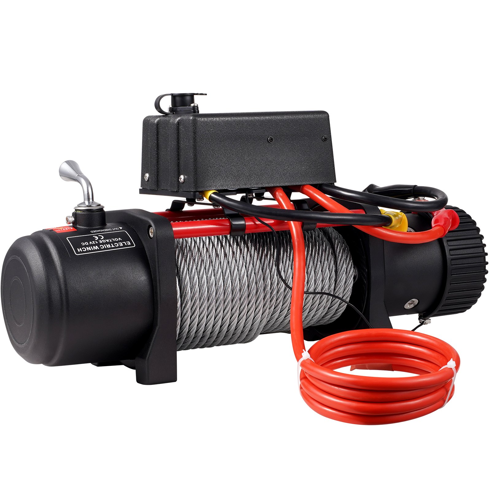 VEVOR Cabestrante Eléctrico 6123,5 kg, Cabrestante Eléctrico 12 V, de Cuerda de Acero Avanzada de 27 m, Cabrestante Eléctrico, Polipastos Eléctricos con Control Remoto Inalámbrico y Motor 4,85kW