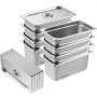 VEVOR Paquete de 8 sartenes de hotel, sartén de vapor antiatasco de tamaño 1/3 con tapa, sartén de mesa de vapor de acero inoxidable de 0,8 mm de espesor, sartén de mesa comercial de 6 pulgadas de profundidad, sartén de almacenamiento de alimentos para catering, para industrial y científico