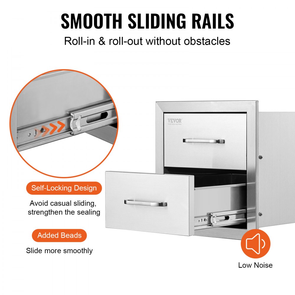 Cajones de cocina para exterior VEVOR con rieles de deslizamiento suaves y diseño autoblocante.