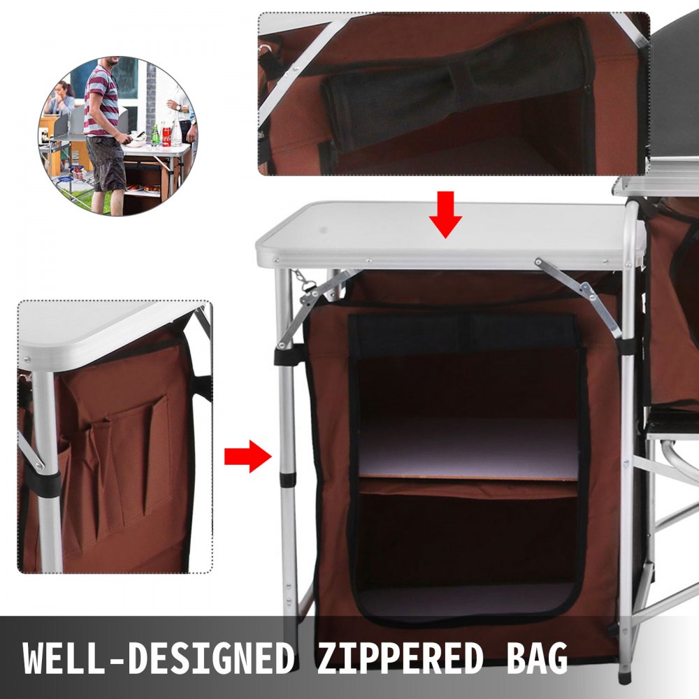 VEVOR Cocina para acampar al aire libre, muebles de jardín plegables, Armario de almacenamiento ajustable para acampada
