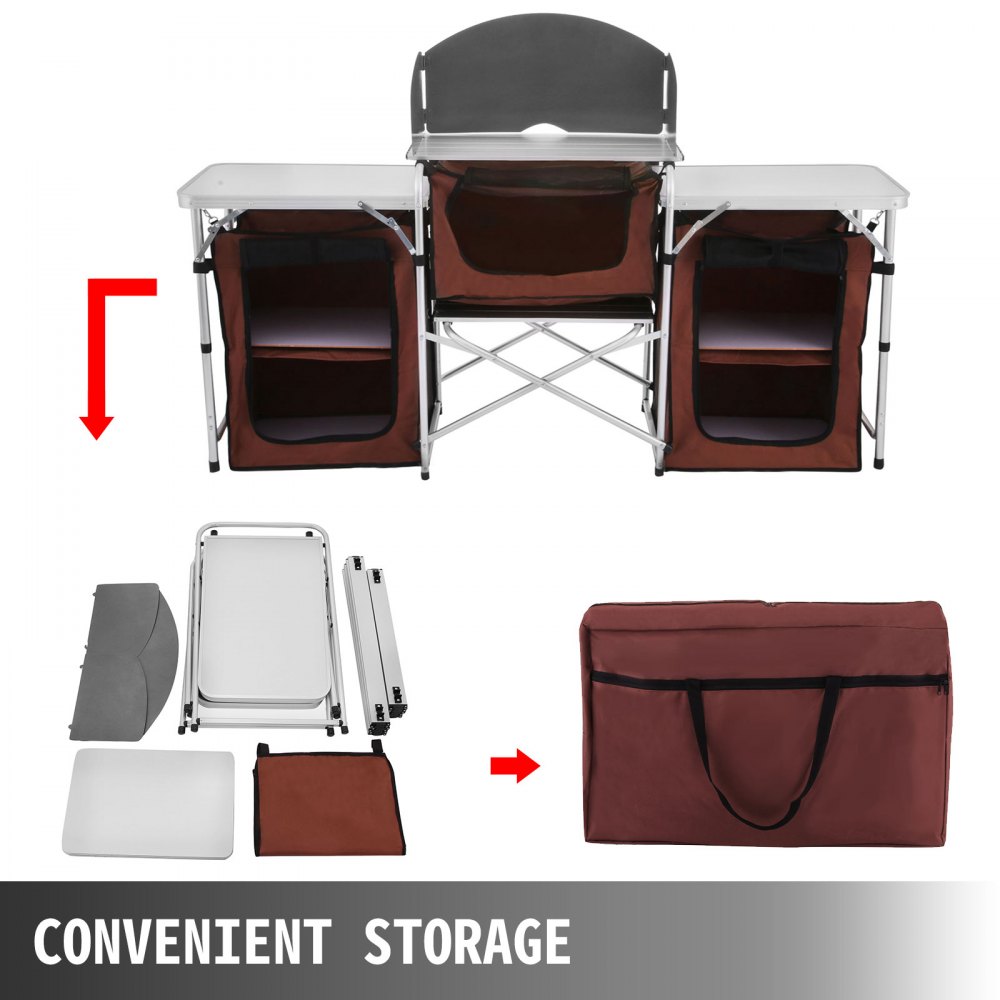 VEVOR Cocina para acampar al aire libre, muebles de jardín plegables, Armario de almacenamiento ajustable para acampada