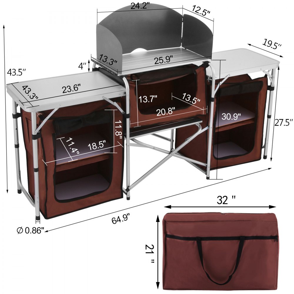 VEVOR Cocina para acampar al aire libre, muebles de jardín plegables, Armario de almacenamiento ajustable para acampada
