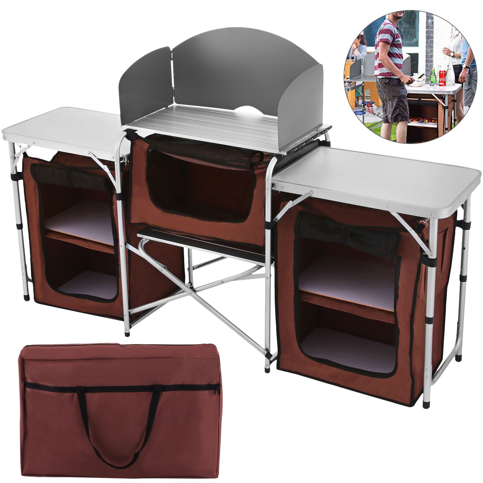 VEVOR Cocina para acampar al aire libre, muebles de jardín plegables, Armario de almacenamiento ajustable para acampada