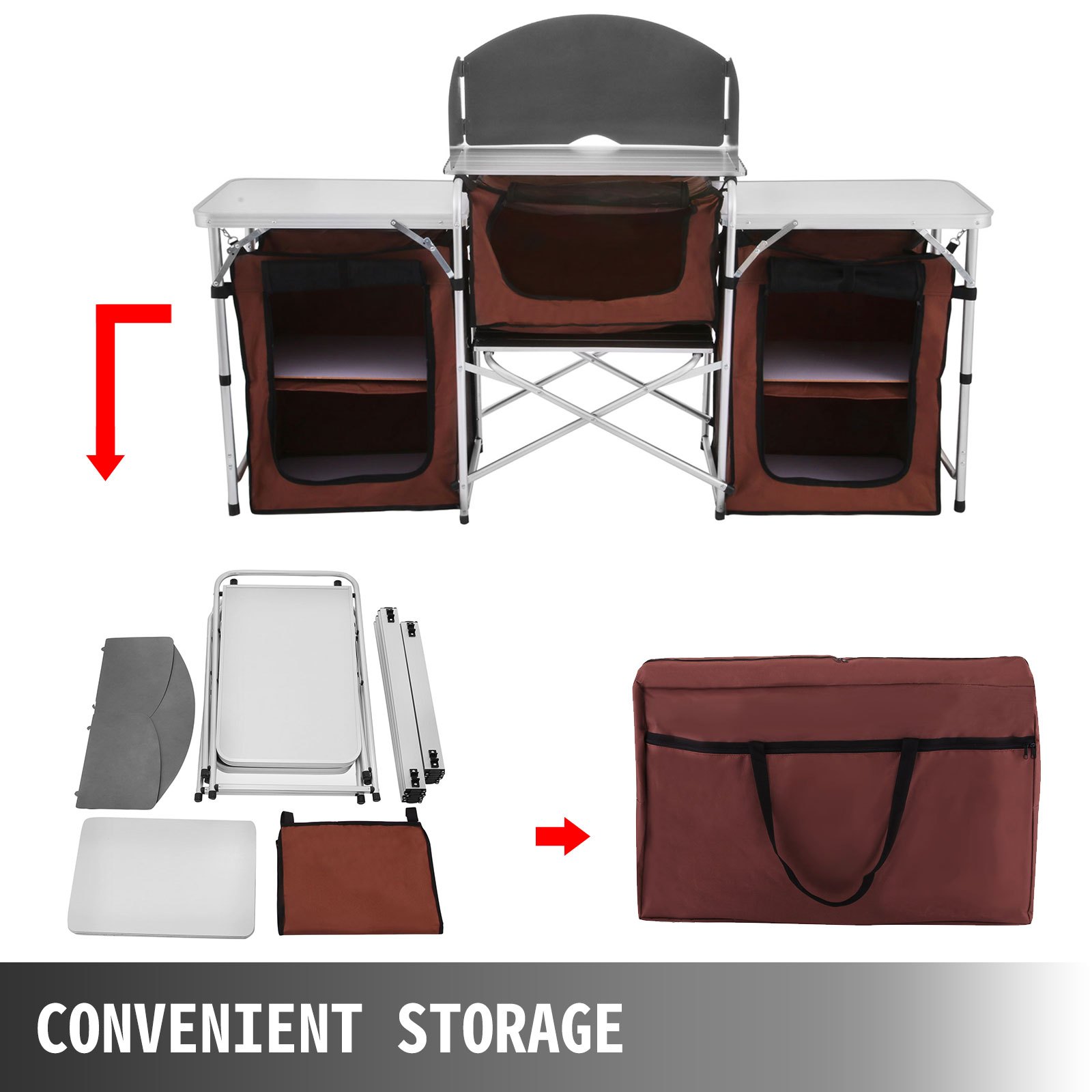 VEVOR Cocina para acampar al aire libre, muebles de jardín plegables, Armario de almacenamiento ajustable para acampada