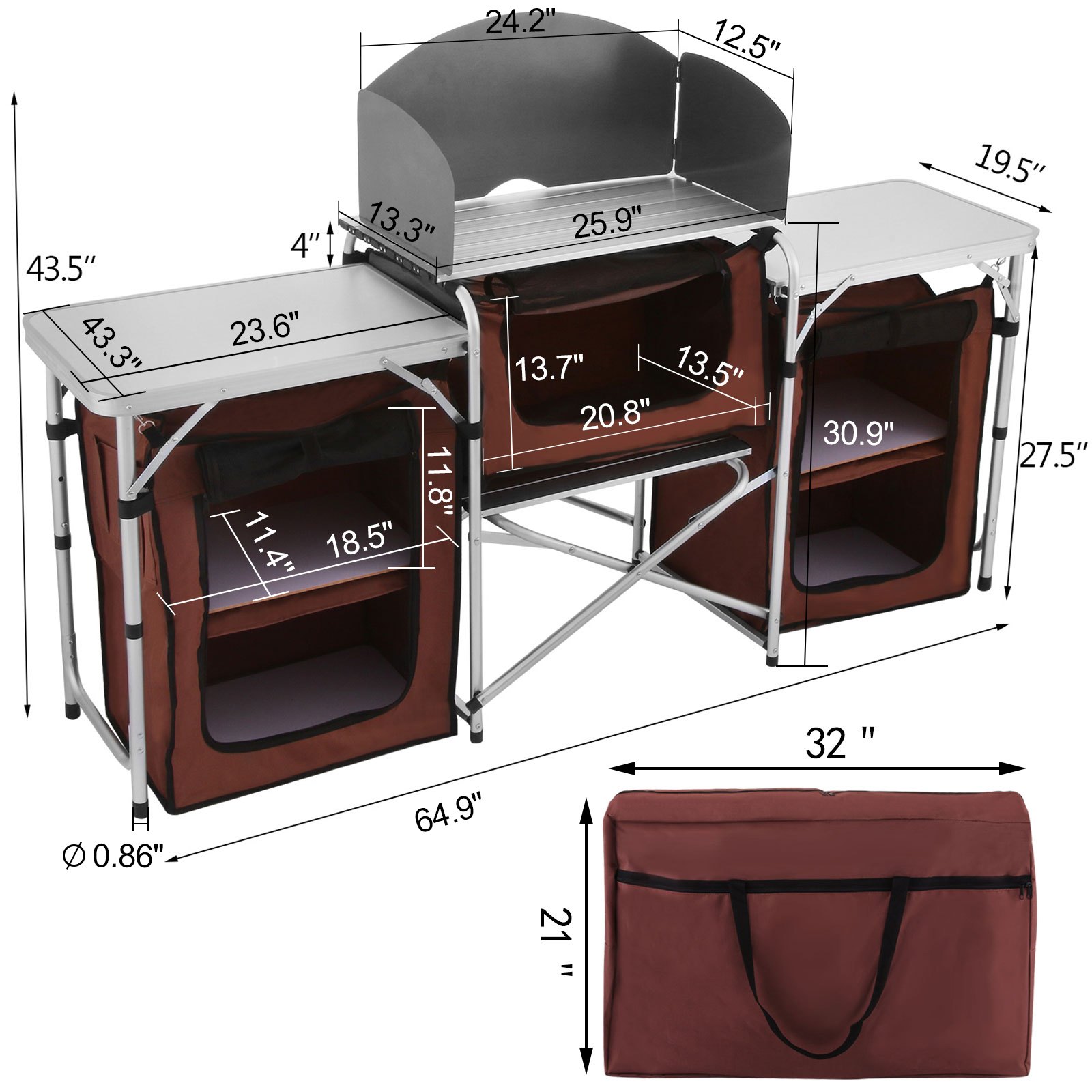 VEVOR Cocina para acampar al aire libre, muebles de jardín plegables, Armario de almacenamiento ajustable para acampada