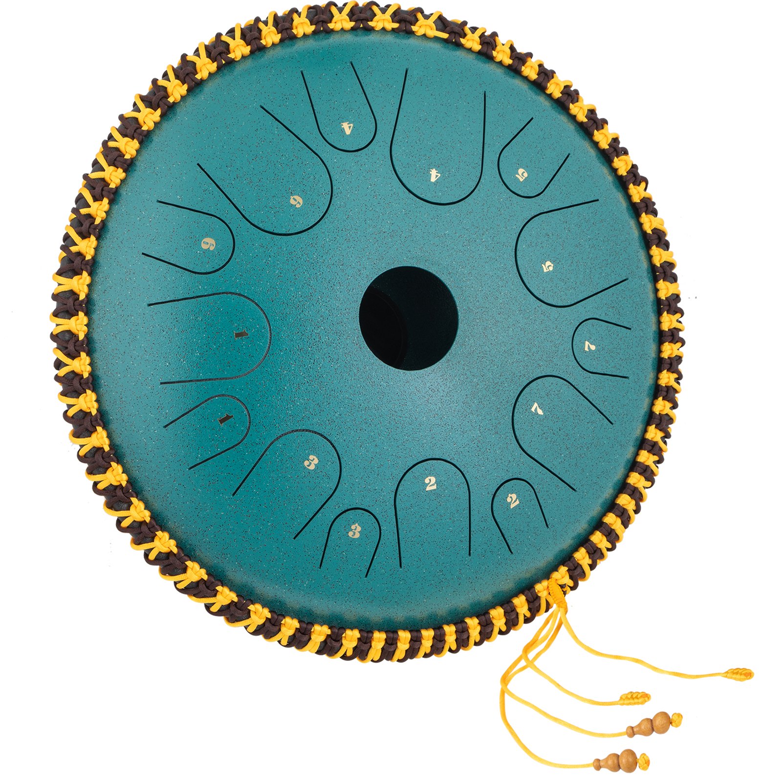 VEVOR Tambor de Lengua de Acero de 14 Notas, Handpan de Acero 36 cm, Verde Mineral, Instrumentos Profesional de Percusión de Tambores de Cobre con Bolsa, Libro, Mazas y Soporte de Mazo, Forma Plato