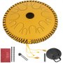 VEVOR Tambor de Lengua de Cobre 14 Notas, Forma de Plato, Handpan de 36 cm Dorado, Altura 9 cm, Instrumentos Profesional de Percusión de Tambores de Acero con Bolsa, Libro, Mazas y Soporte de Mazo