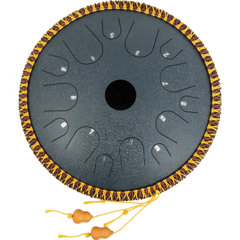 VEVOR Tambor de Lengua de Cobre de 14 Notas, Plato Forma, Hand pan de 36 cm Con Decoración de Cuerda Azul Marino, Instrumentos de Percusión de Tambores con Bolsa, Libro, Mazas y Soporte de Mazo