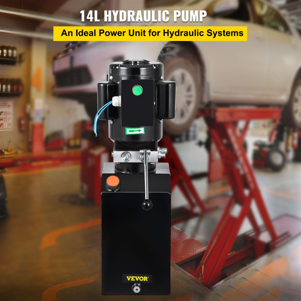 VEVOR Bomba Hidráulica de 14 cuartos, Unidad de Potencia Hidráulica de 2950 PSI, Elevador de Autos, Paquete Hidráulico para Remolque Basculante, 230 V, 60 Hz, Taller de Reparación de Automóviles