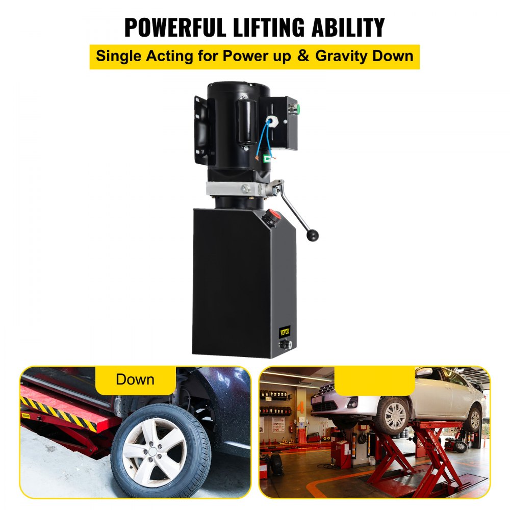 VEVOR Bomba Hidráulica de 14 cuartos, Unidad de Potencia Hidráulica de 2950 PSI, Elevador de Autos, Paquete Hidráulico para Remolque Basculante, 230 V, 60 Hz, Taller de Reparación de Automóviles