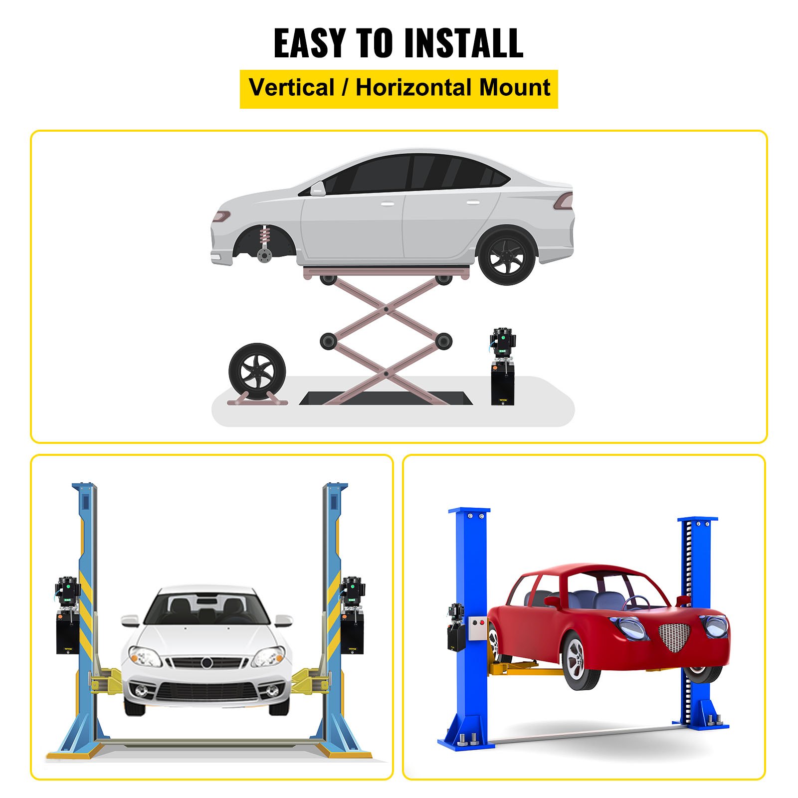 VEVOR Bomba Hidráulica de 14 cuartos, Unidad de Potencia Hidráulica de 2950 PSI, Elevador de Autos, Paquete Hidráulico para Remolque Basculante, 230 V, 60 Hz, Taller de Reparación de Automóviles