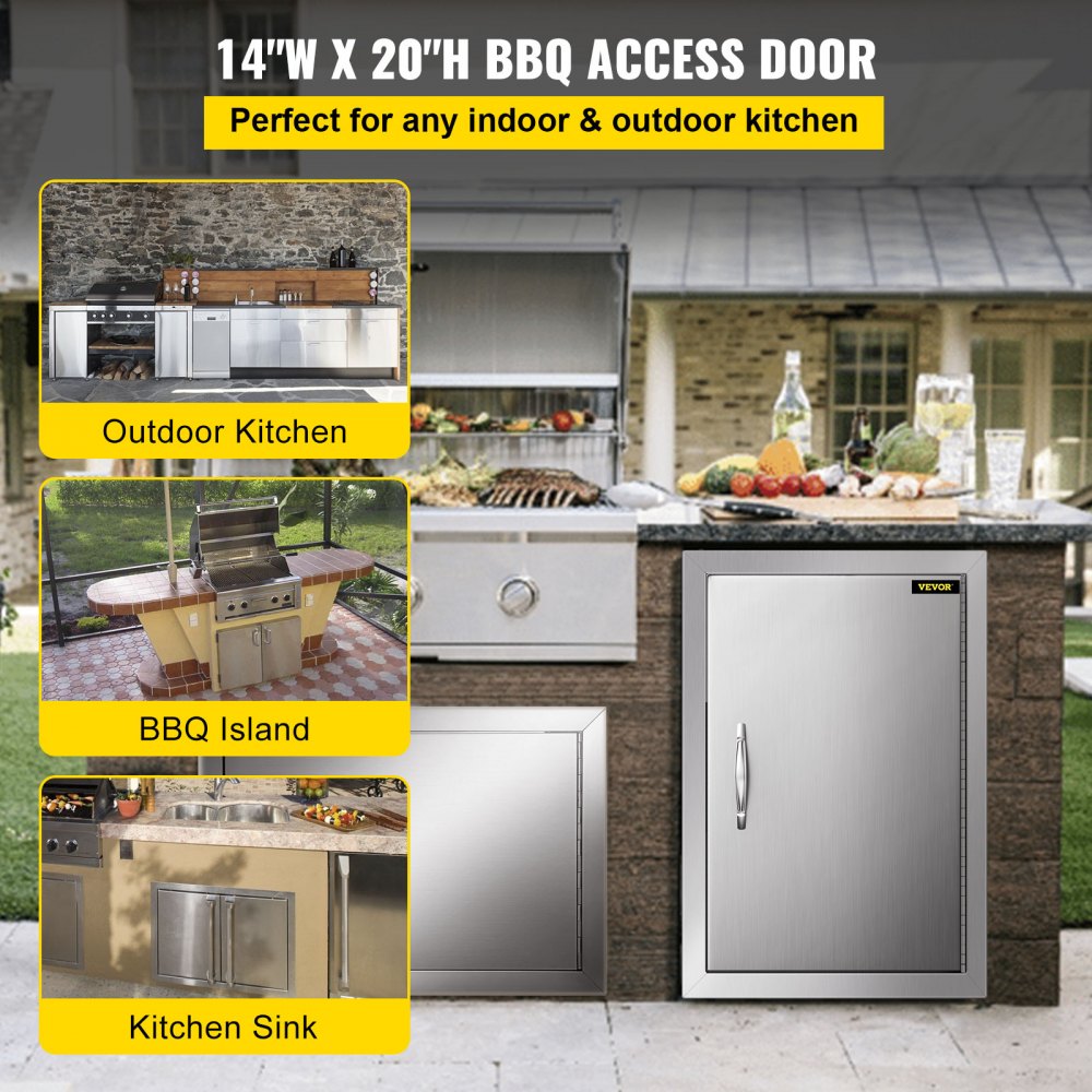 VEVOR Puerta de La Cocina Al Aire Libre Puerta de BBQ de 36X50cm Acceso Simple Perfecto para Cocinas Al Aire Libre y Condiciones Climáticas, Llueva o Truene