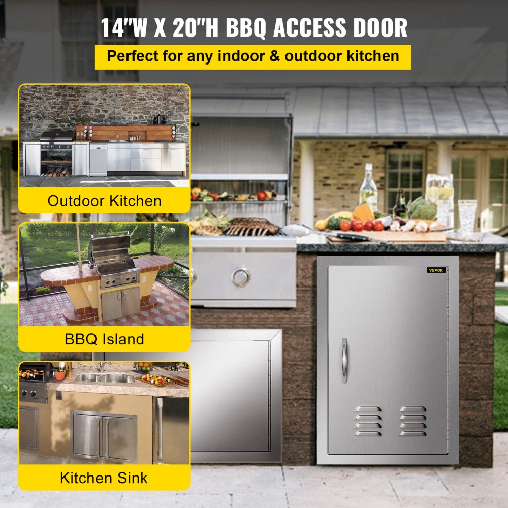 VEVOR Puerta de La Cocina Al Aire Libre Puerta de Barbacoa Vertical de 16 Pulgadas Acceso Simple con Bisagra a La Derecha Perfecto para Cocinas al Aire