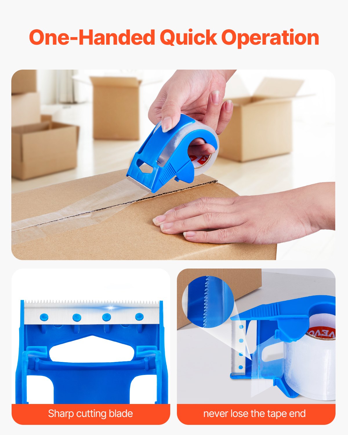 VEVOR Cinta de Embalaje Transparente 6 Rollos 47,8mm x 22,86m Cinta de Envío Transparente con Dispensador Cinta de Embalaje de 2,7 mil Diseñada para Mudanzas, Almacenamiento, Embalaje, Envío, Correo