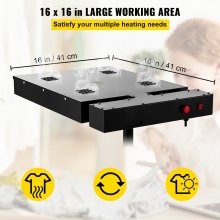 VEVOR Secador para Impresión de Pantalla 1700W 16x16 ", Secador de Máquina de Serigrafía 1700W 16x16 ", Secadora para Máquina de Impresión en Forma de X, 110 V / 60 Hz, Altura Ajustable