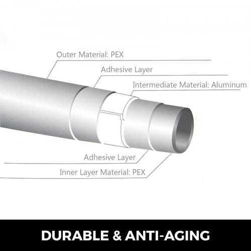 VEVOR Tubería Suelo Radiante 300 m Pex al Pex Tubo de Aluminio Temperatura -40~95 ℃, Tubo Pex al Pex, Tubería Multicapa Tubería de Oxígeno-Calefacción para Calefacción de Suelos Radiantes Color Blanco
