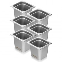 VEVOR Paquete de 6 sartenes de hotel, sartén de vapor antiatasco de tamaño 1/6, sartén de mesa de vapor de restaurante de acero inoxidable de 0,8 mm de espesor, sartén de mesa comercial de 6 pulgadas de profundidad, sartén de almacenamiento de alimentos para catering, para industria y ciencia