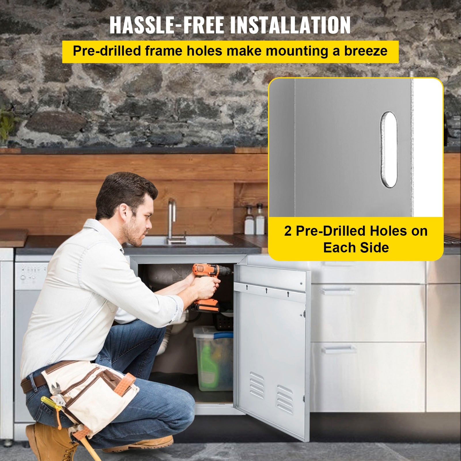 VEVOR Puerta de Acero Inoxidable para Cocina al Aire Libre 43,2 x 60,9 cm, Isla para Asador y Cocina para Exteriores, con Tamaño del Recorte de 37,3 x 55,9 cm, Puerta de Acero Inoxidable para Barbacoa
