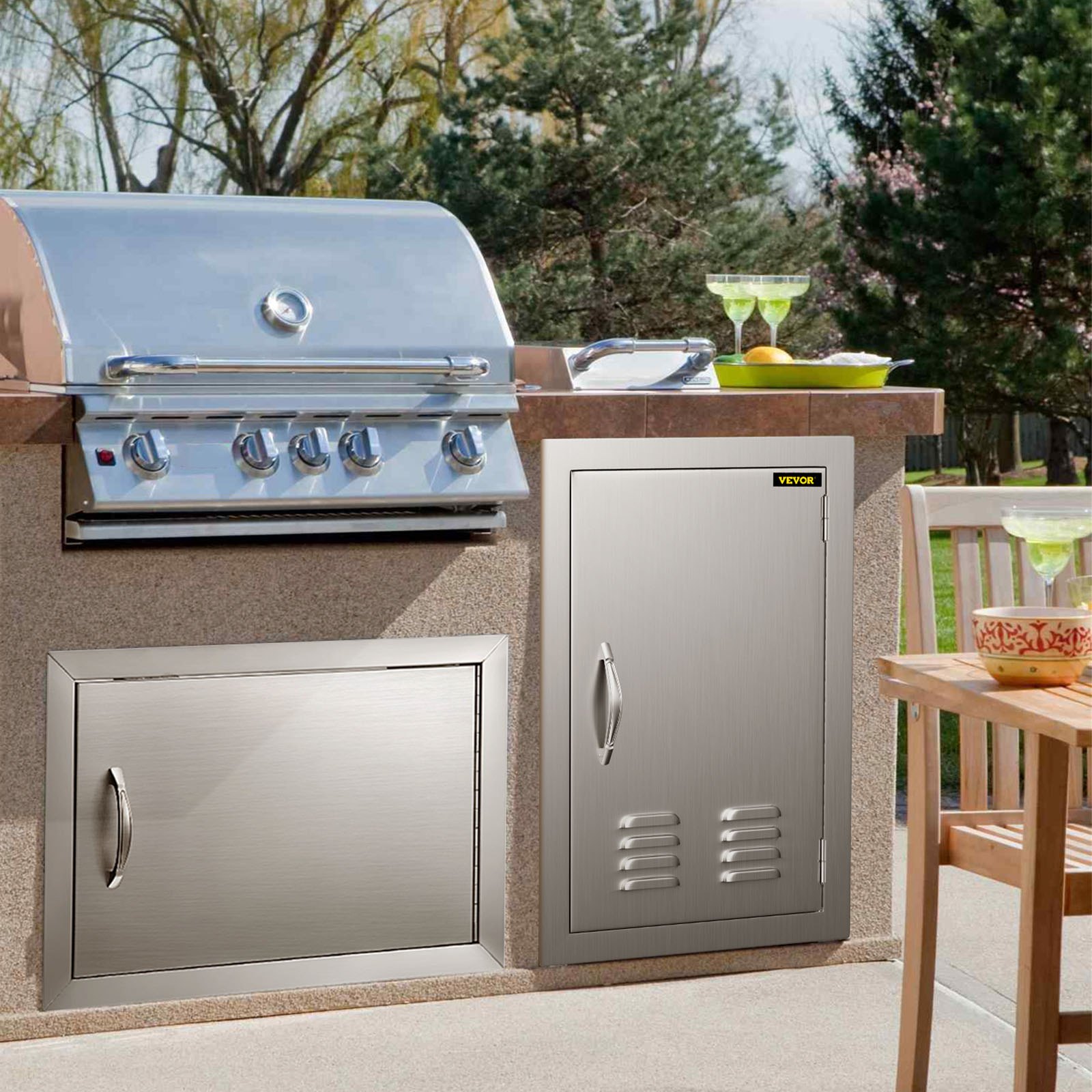 VEVOR Puerta de Acero Inoxidable para Cocina al Aire Libre 43,2 x 60,9 cm, Isla para Asador y Cocina para Exteriores, con Tamaño del Recorte de 37,3 x 55,9 cm, Puerta de Acero Inoxidable para Barbacoa